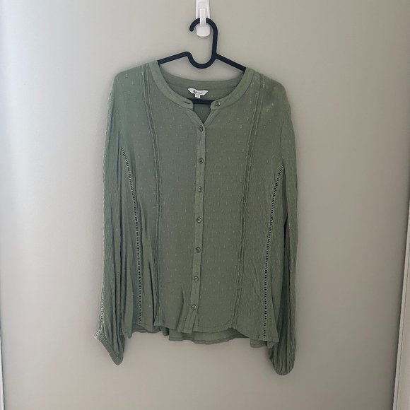 Green Blouse, Button down, full sleeves, Size L - Picture 1 of 2